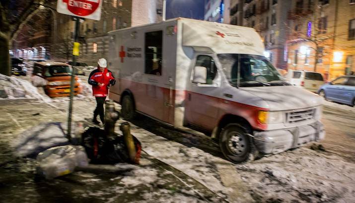 American Red Cross Emergency Response Vehicle Parked in Snow